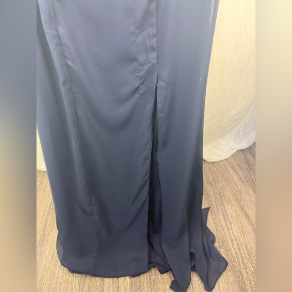 Social Bridesmaids Navy Strapless V-Neck Chiffon Trumpet Gown Size 4 NWT - Picture 7 of 14